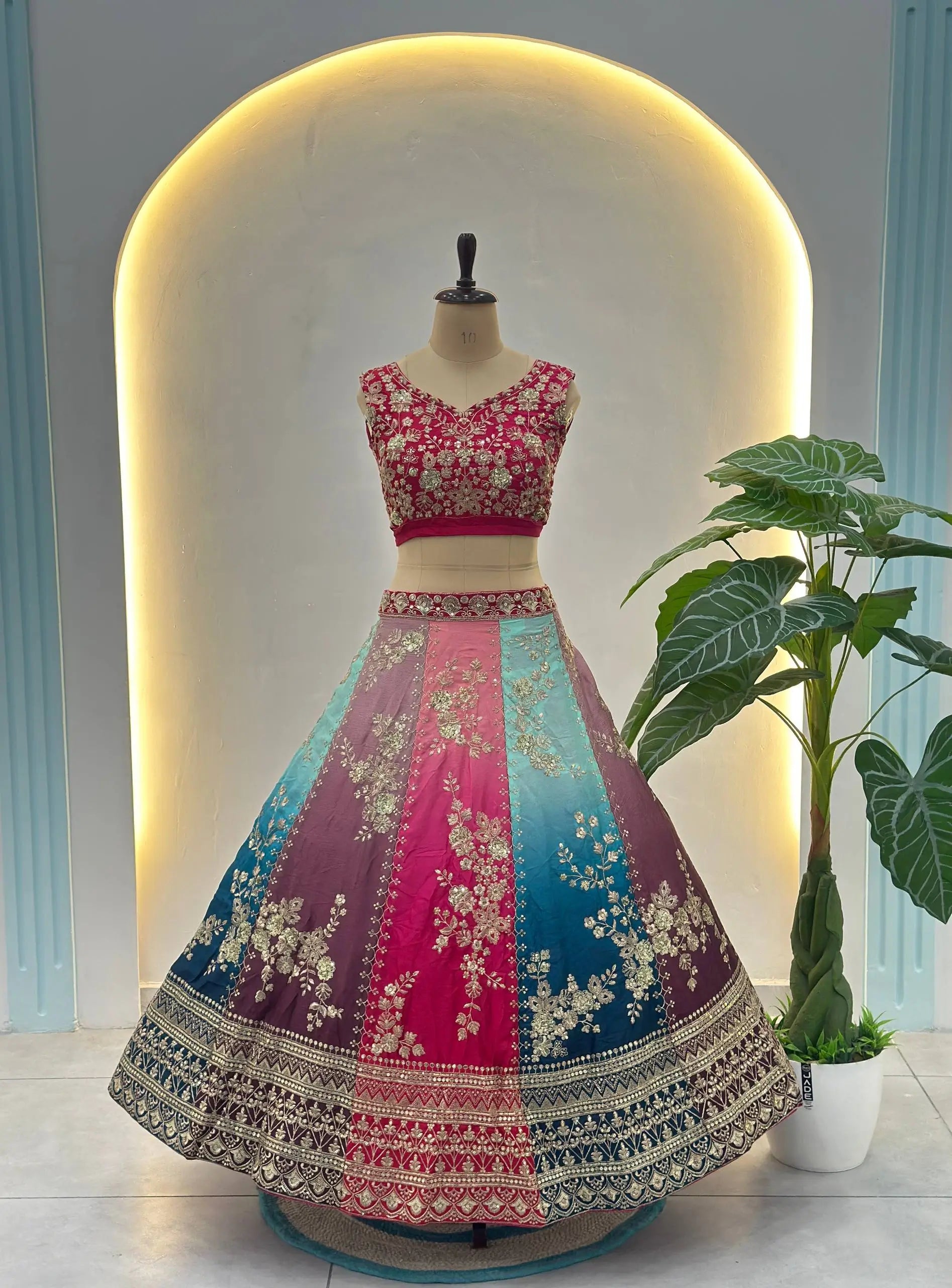Embroidered Chinon Lehenga Choli with Dupatta for Wedding and Festive Wear
