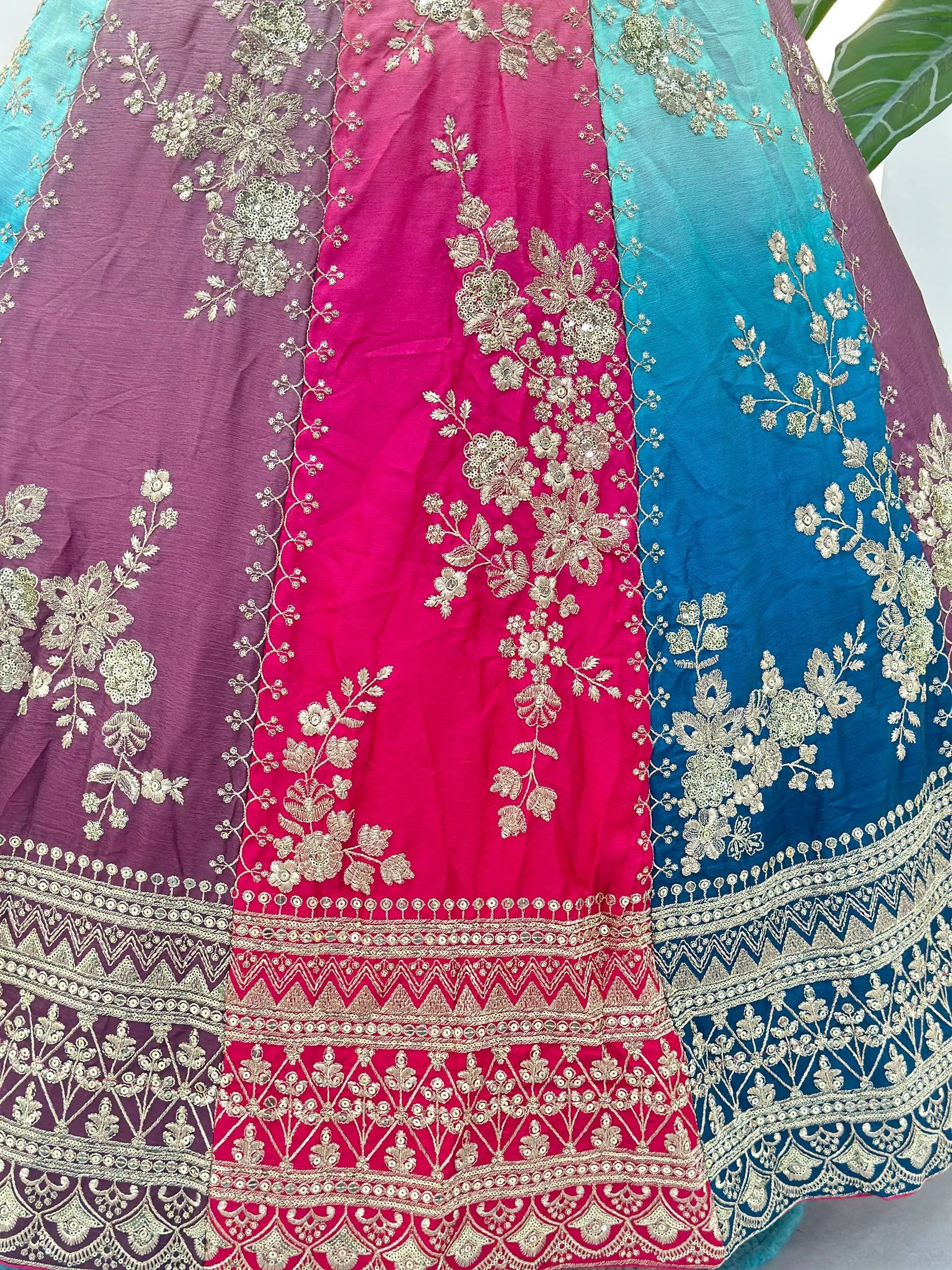 Embroidered Chinon Lehenga Choli with Dupatta for Wedding and Festive Wear