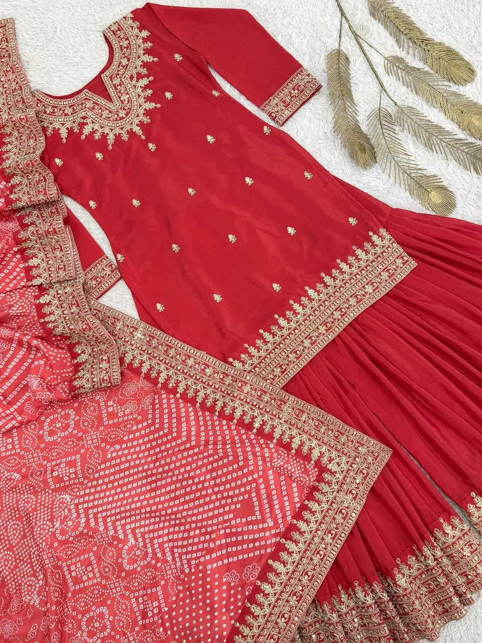 Embroidered Chinon Sharara Suit Set