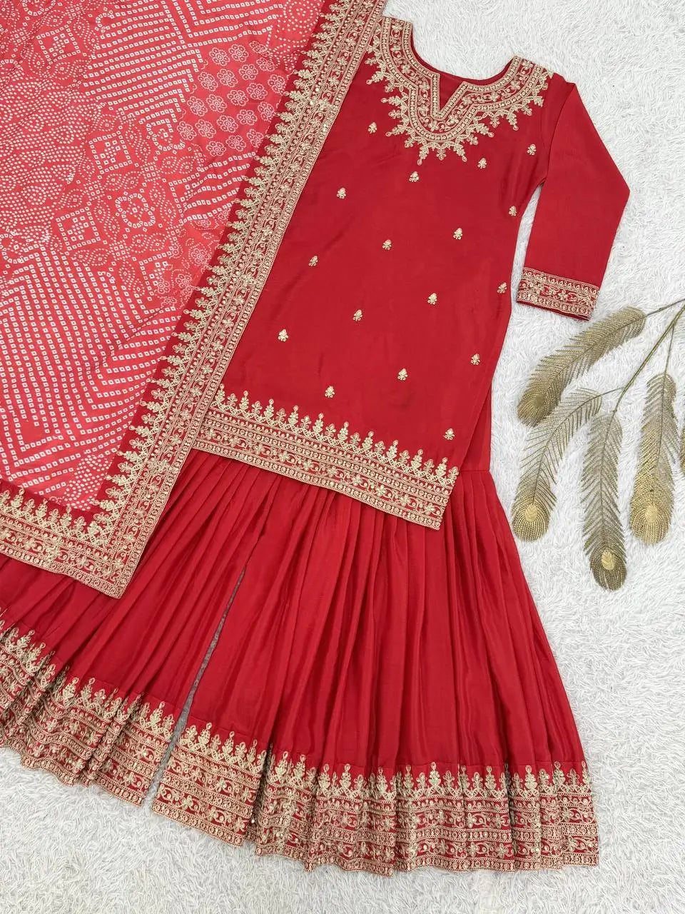 Embroidered Chinon Sharara Suit Set