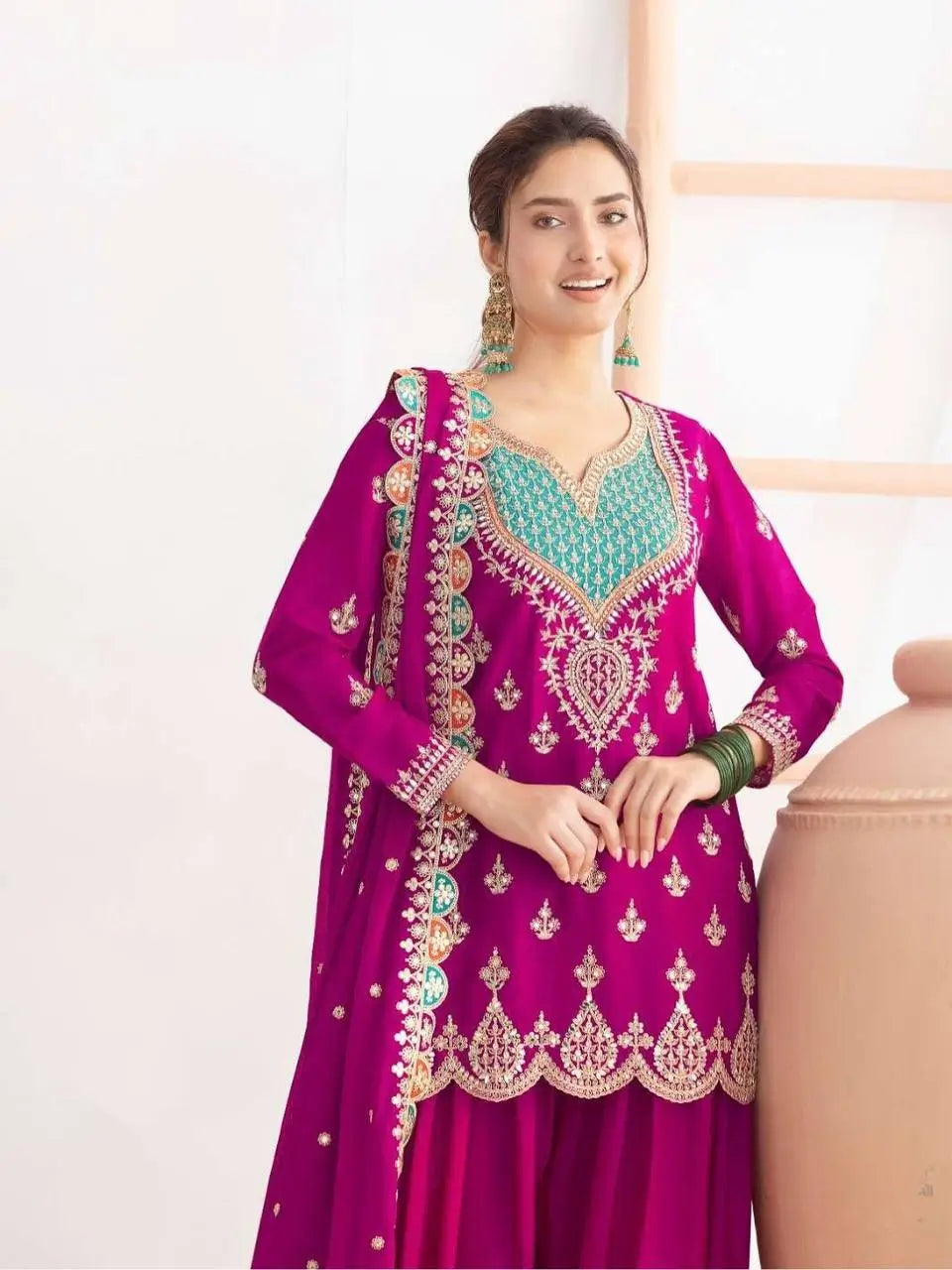 Embroidered Chinon Sharara Suit Set