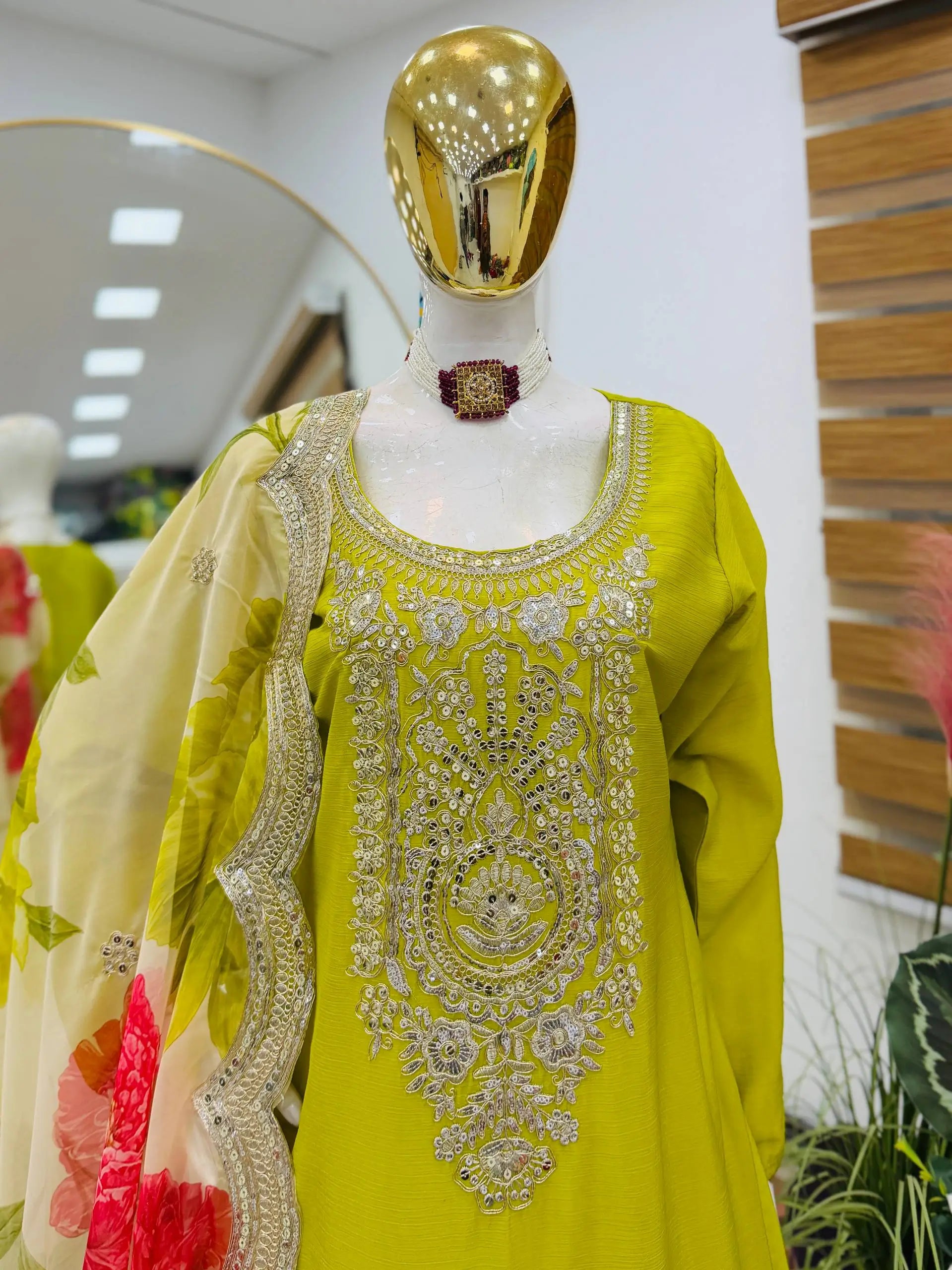 Embroidered Chinon Sharara Suit Set