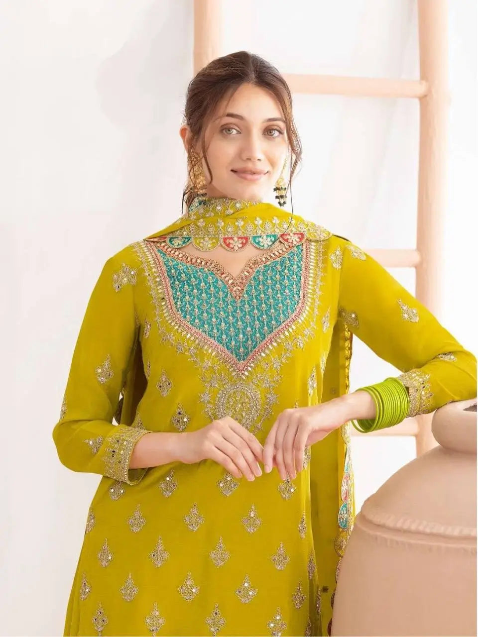 Embroidered Chinon Sharara Suit Set