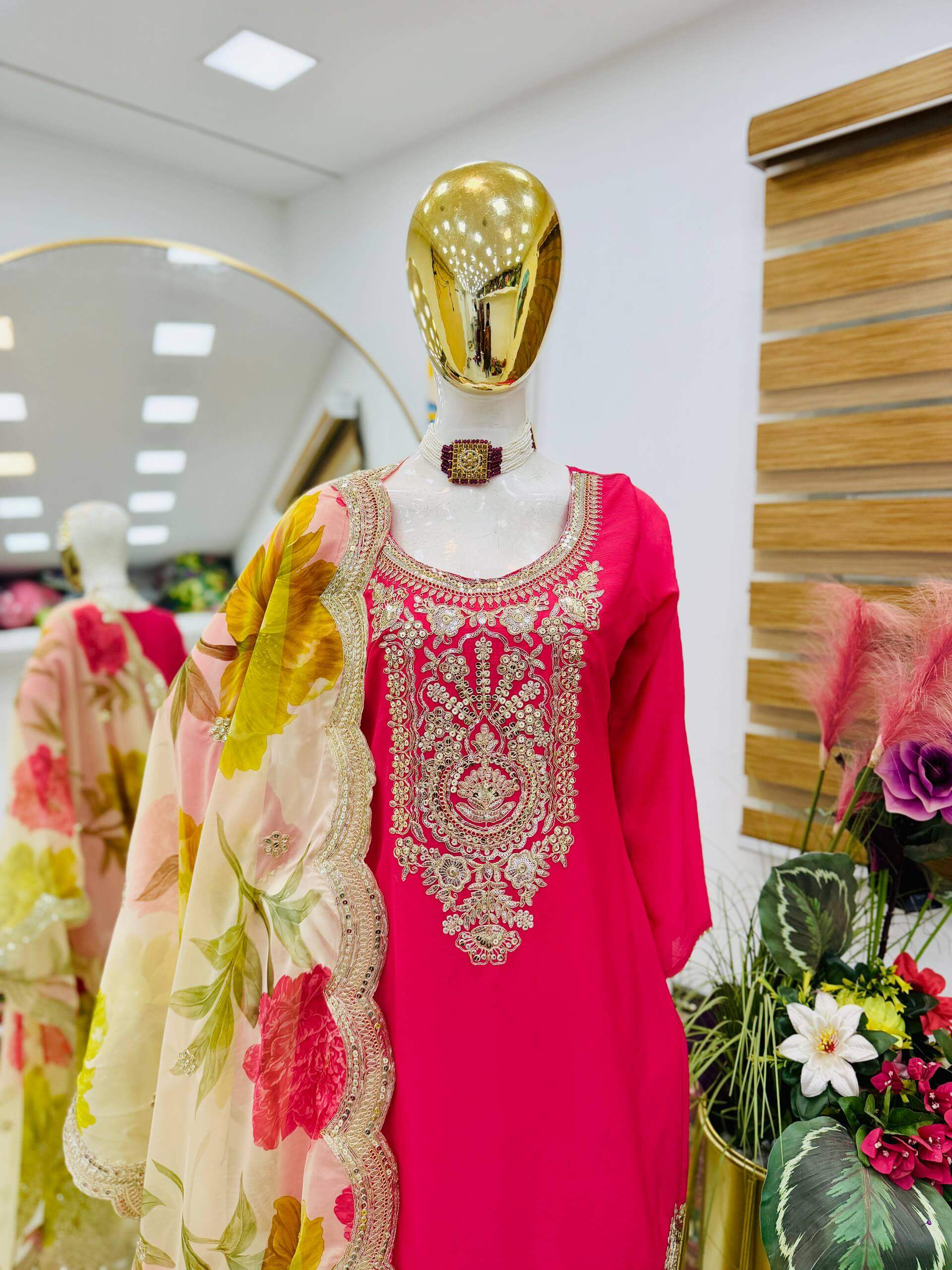 Embroidered Chinon Sharara Suit Set