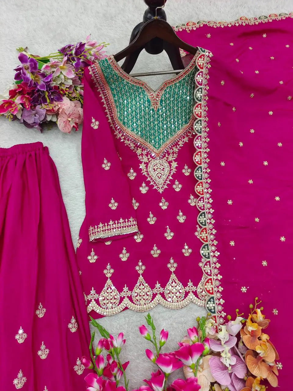 Embroidered Chinon Sharara Suit Set
