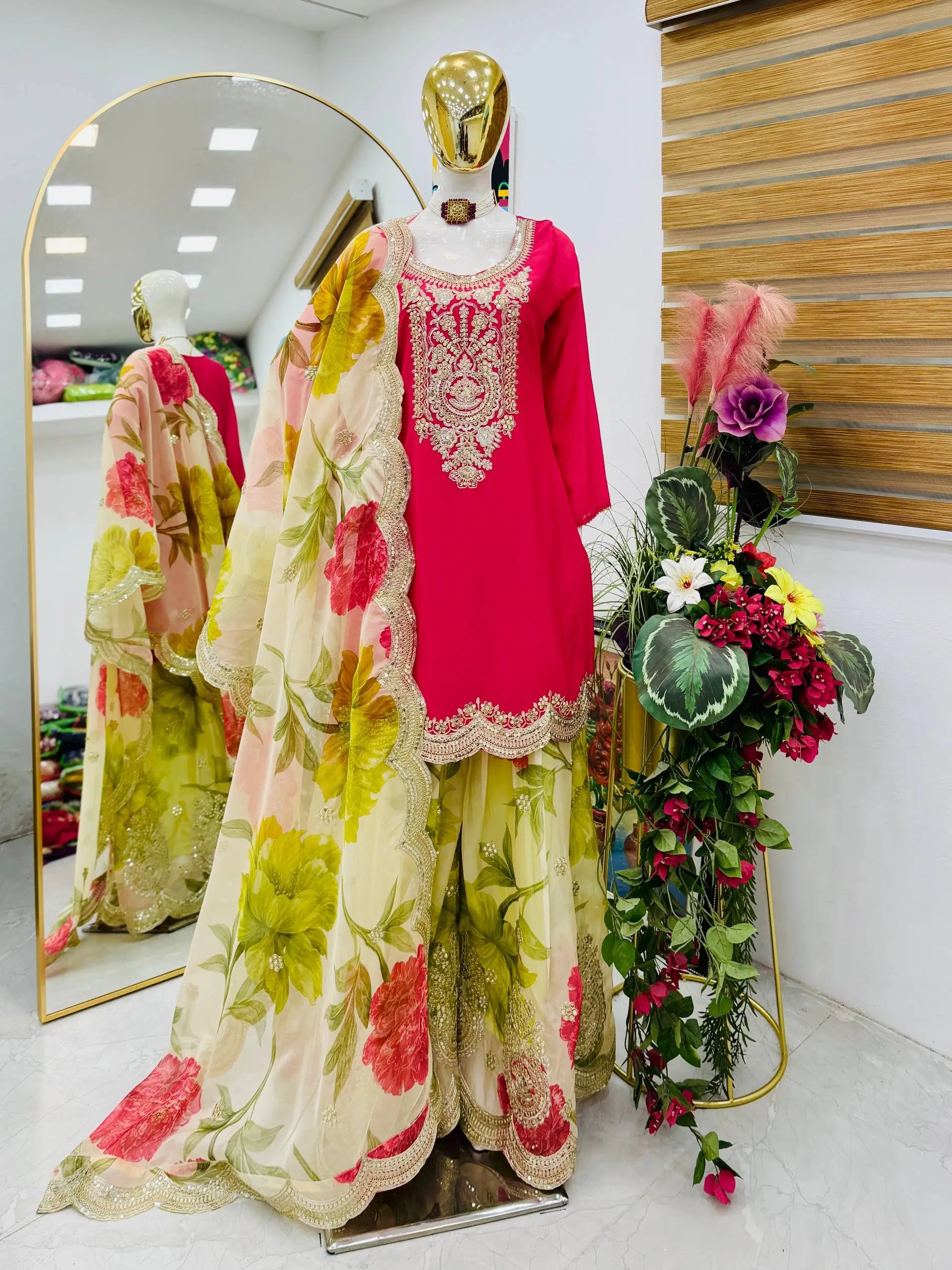 Embroidered Chinon Sharara Suit Set