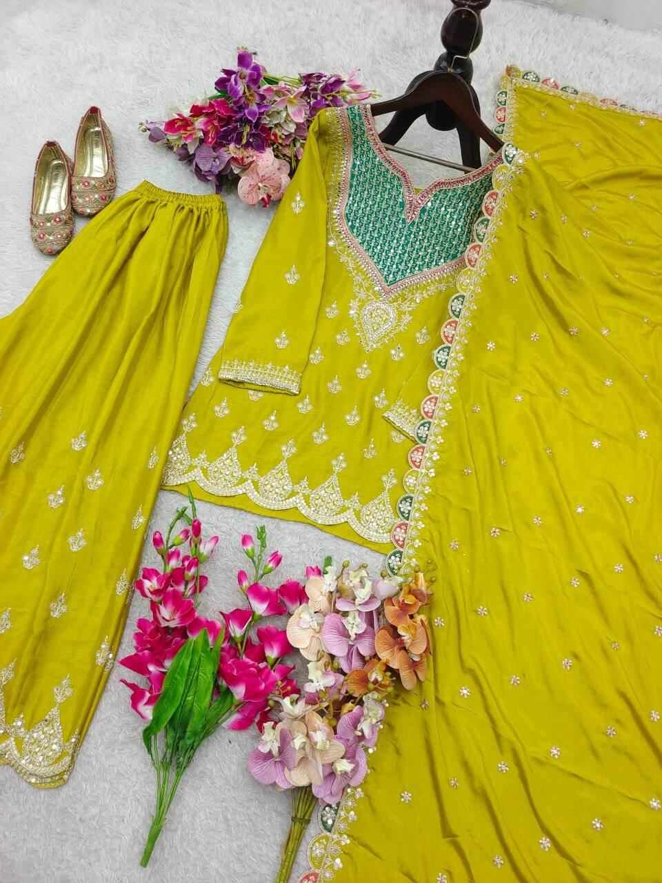 Embroidered Chinon Sharara Suit Set