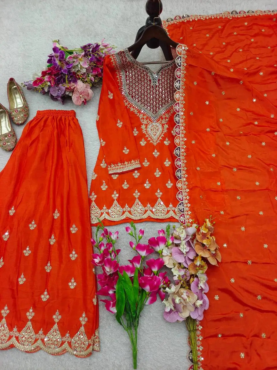 Embroidered Chinon Sharara Suit Set