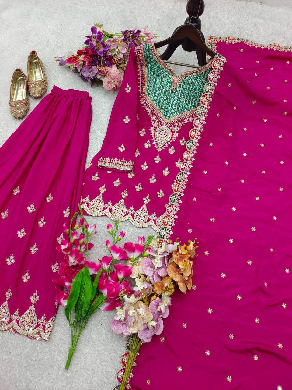 Embroidered Chinon Sharara Suit Set