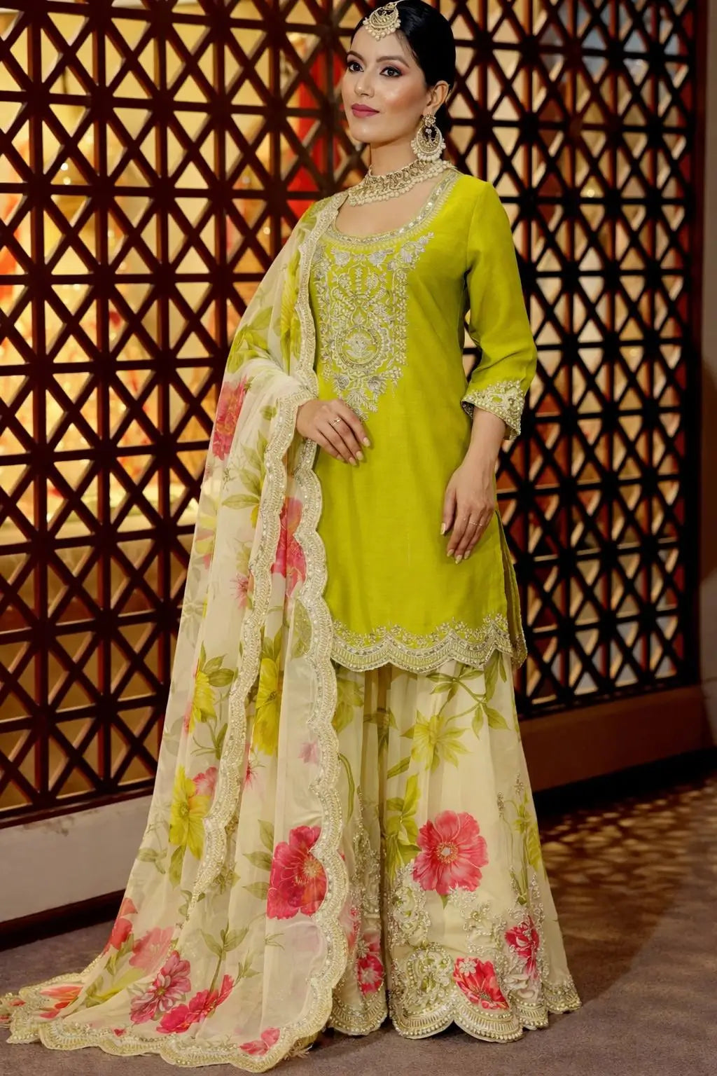 Embroidered Chinon Sharara Suit Set