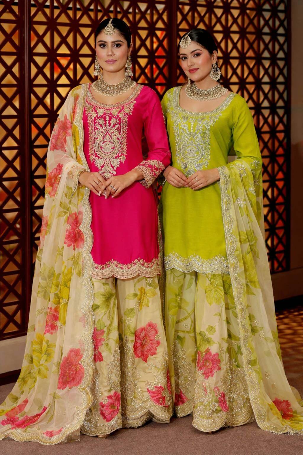 Embroidered Chinon Sharara Suit Set