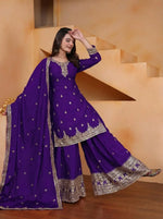 Embroidered Chinon Sharara Suit Set with Dupatta