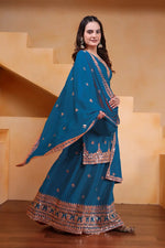 Embroidered Chinon Sharara Suit Set with Dupatta