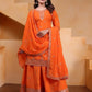 Embroidered Chinon Sharara Suit Set with Dupatta