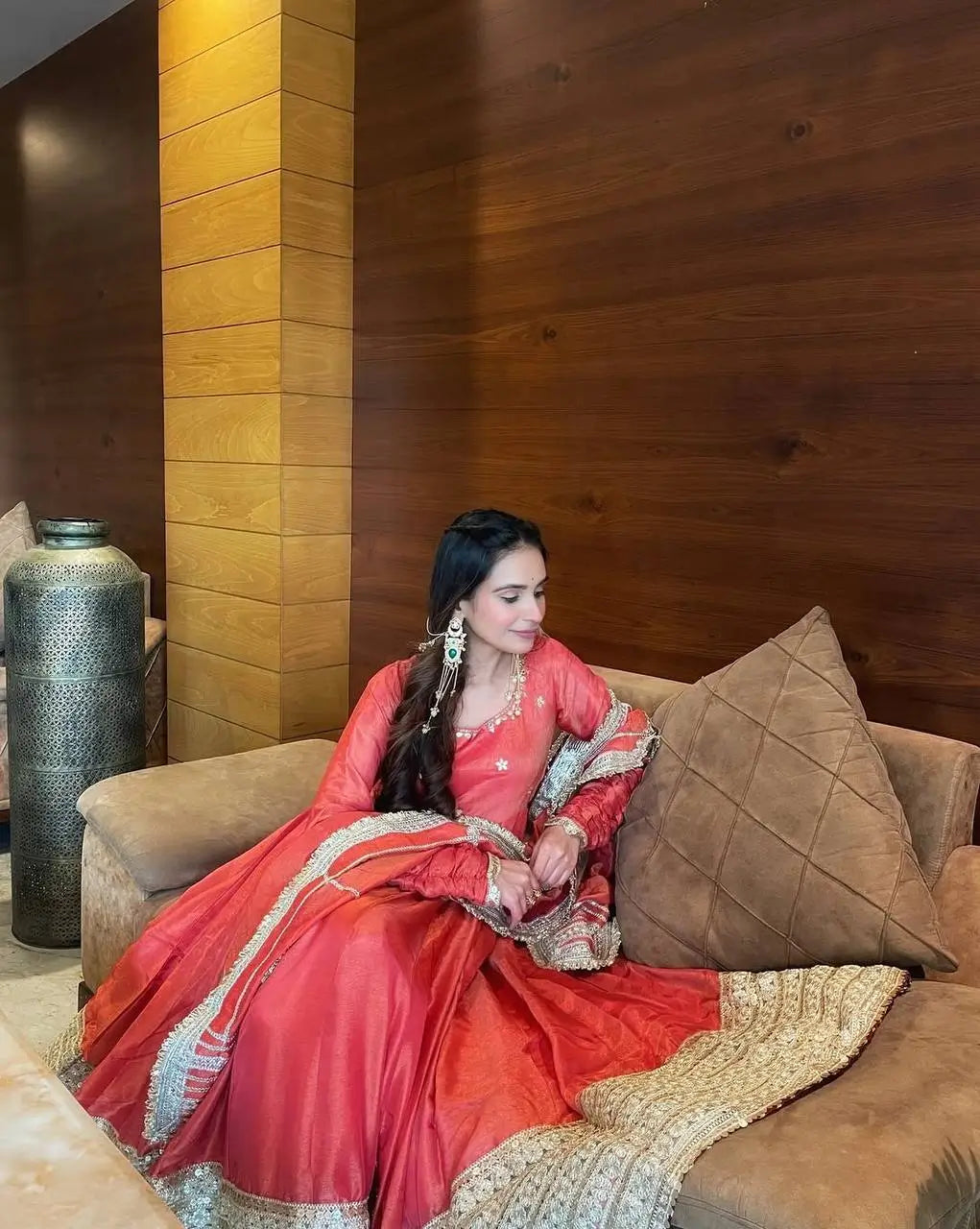 Embroidered Chinon Silk Anarkali Gown Set