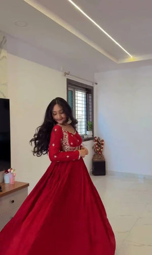 Embroidered Chinon Silk Anarkali Gown Set