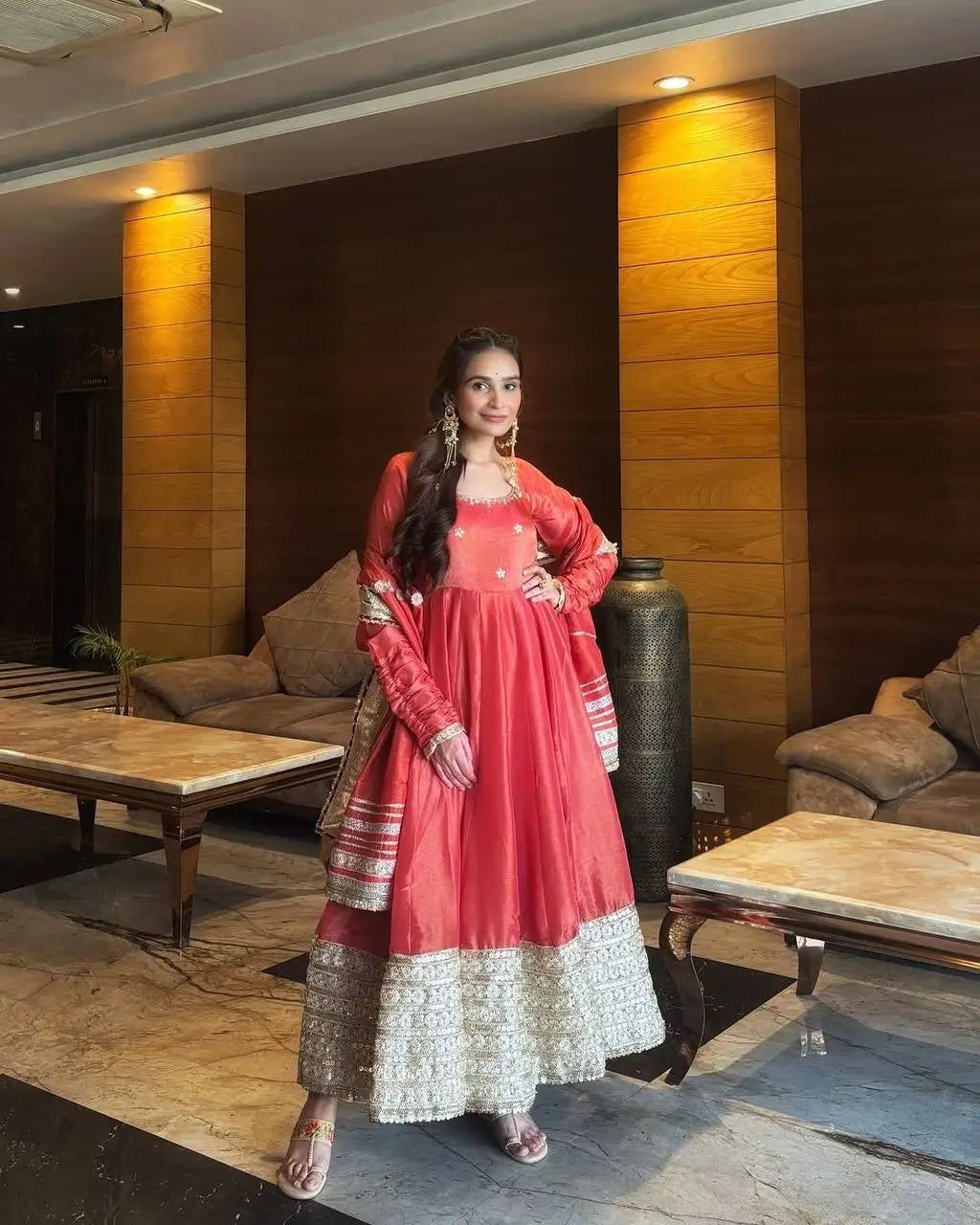 Embroidered Chinon Silk Anarkali Gown Set