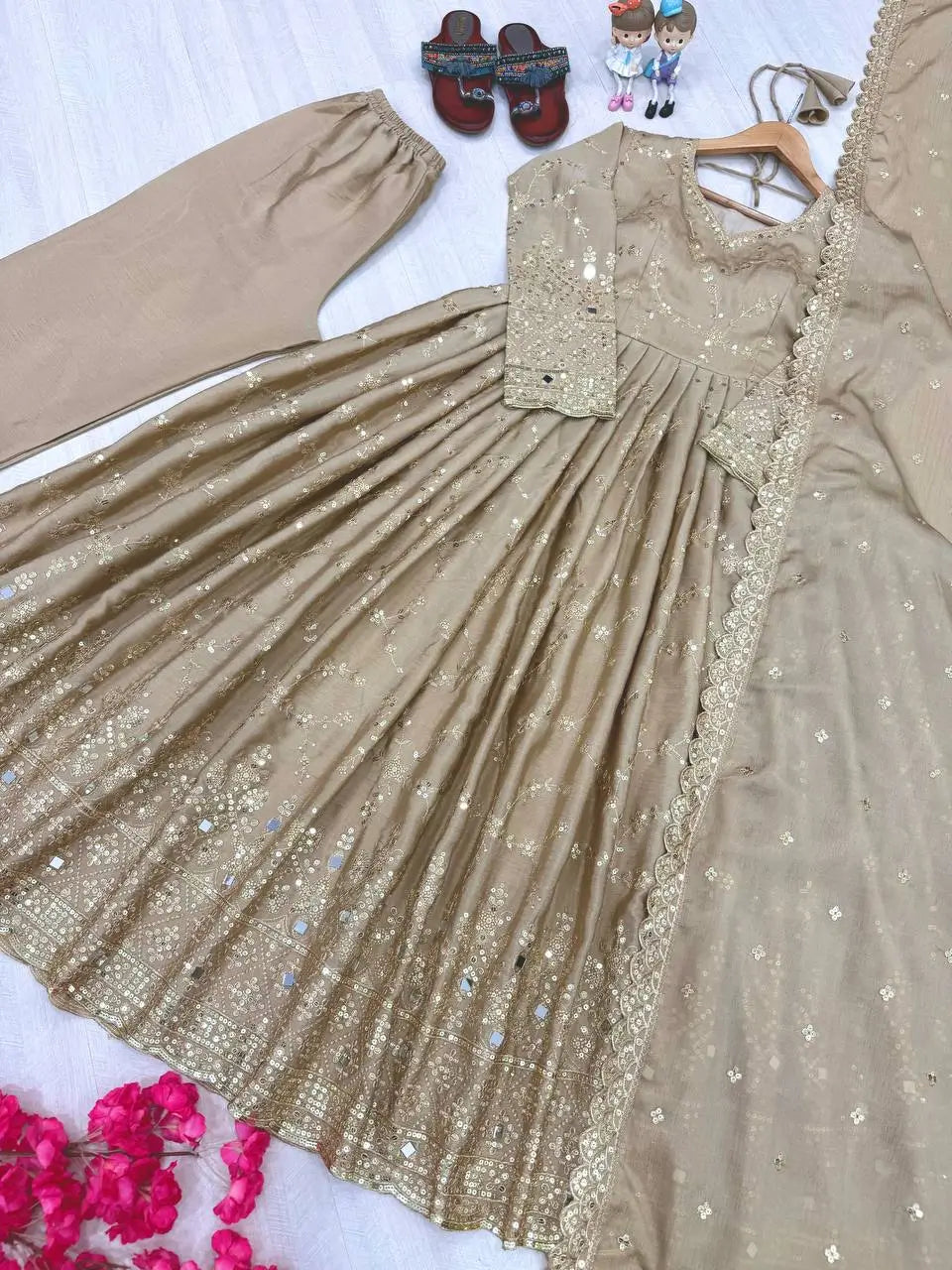 Embroidered Chinon Silk Anarkali Set