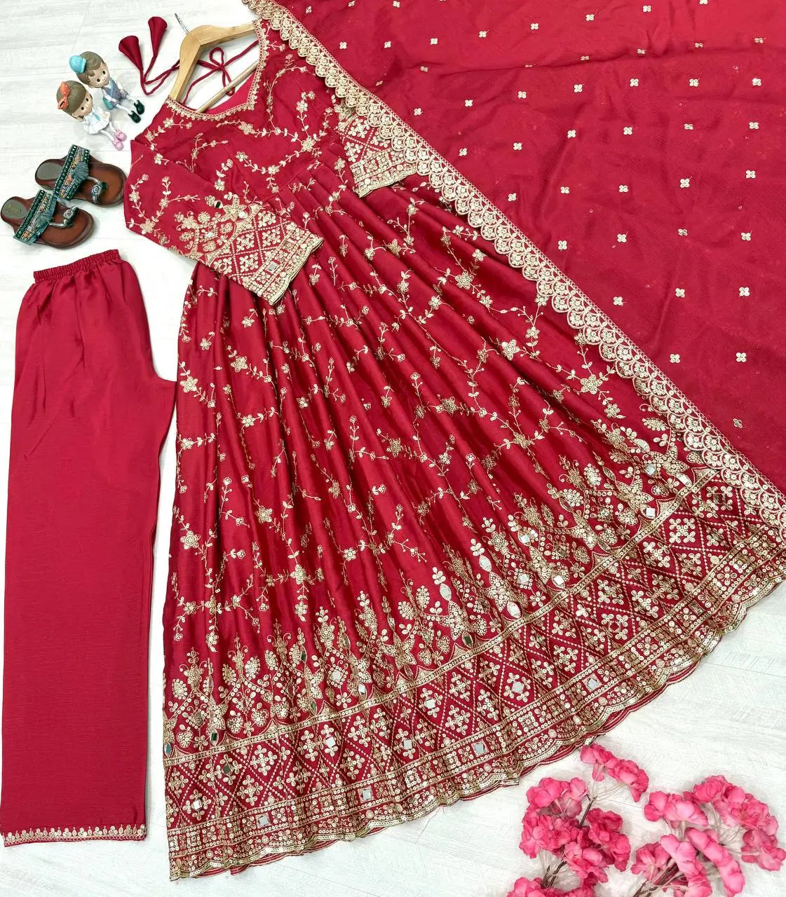 Embroidered Chinon Silk Anarkali Set