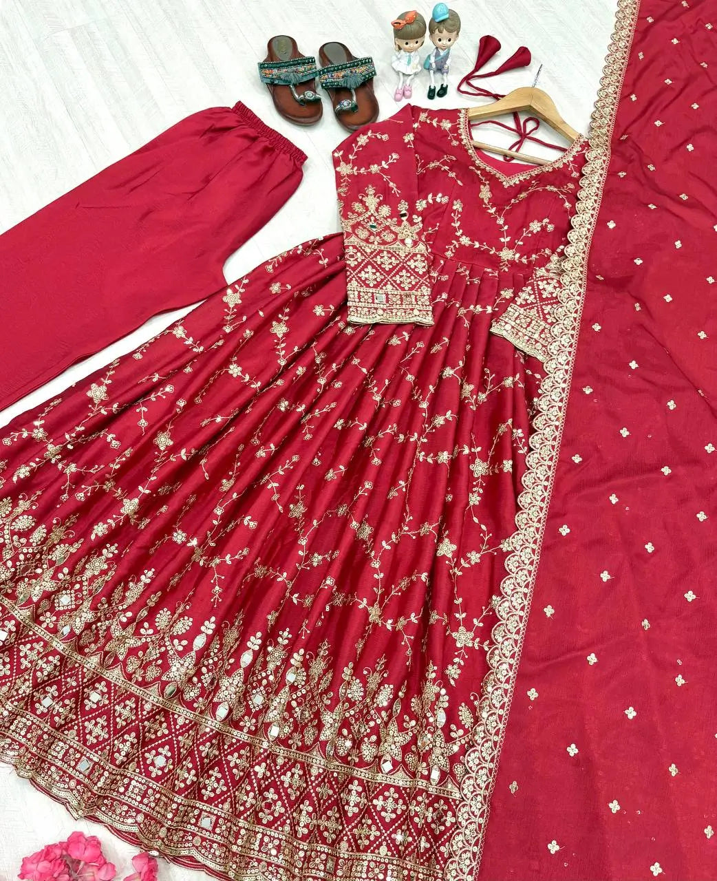 Embroidered Chinon Silk Anarkali Set