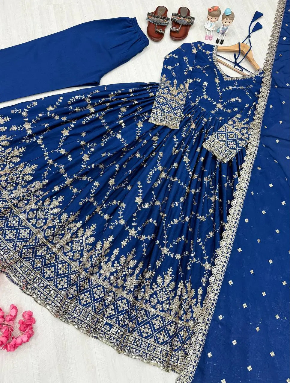 Embroidered Chinon Silk Anarkali Set