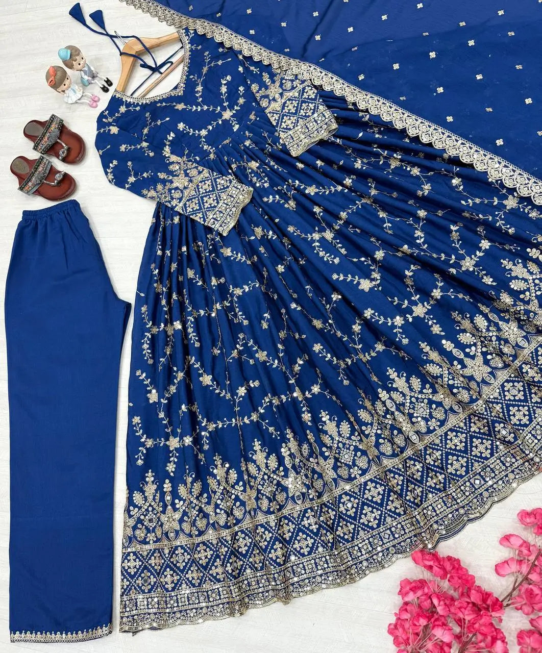 Embroidered Chinon Silk Anarkali Set