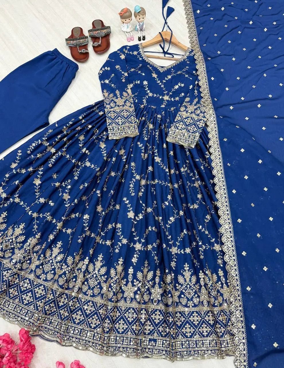 Embroidered Chinon Silk Anarkali Set