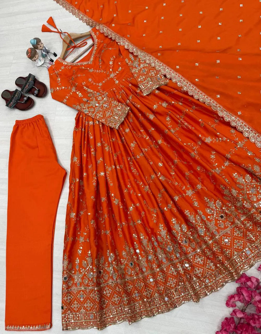 Embroidered Chinon Silk Anarkali Set