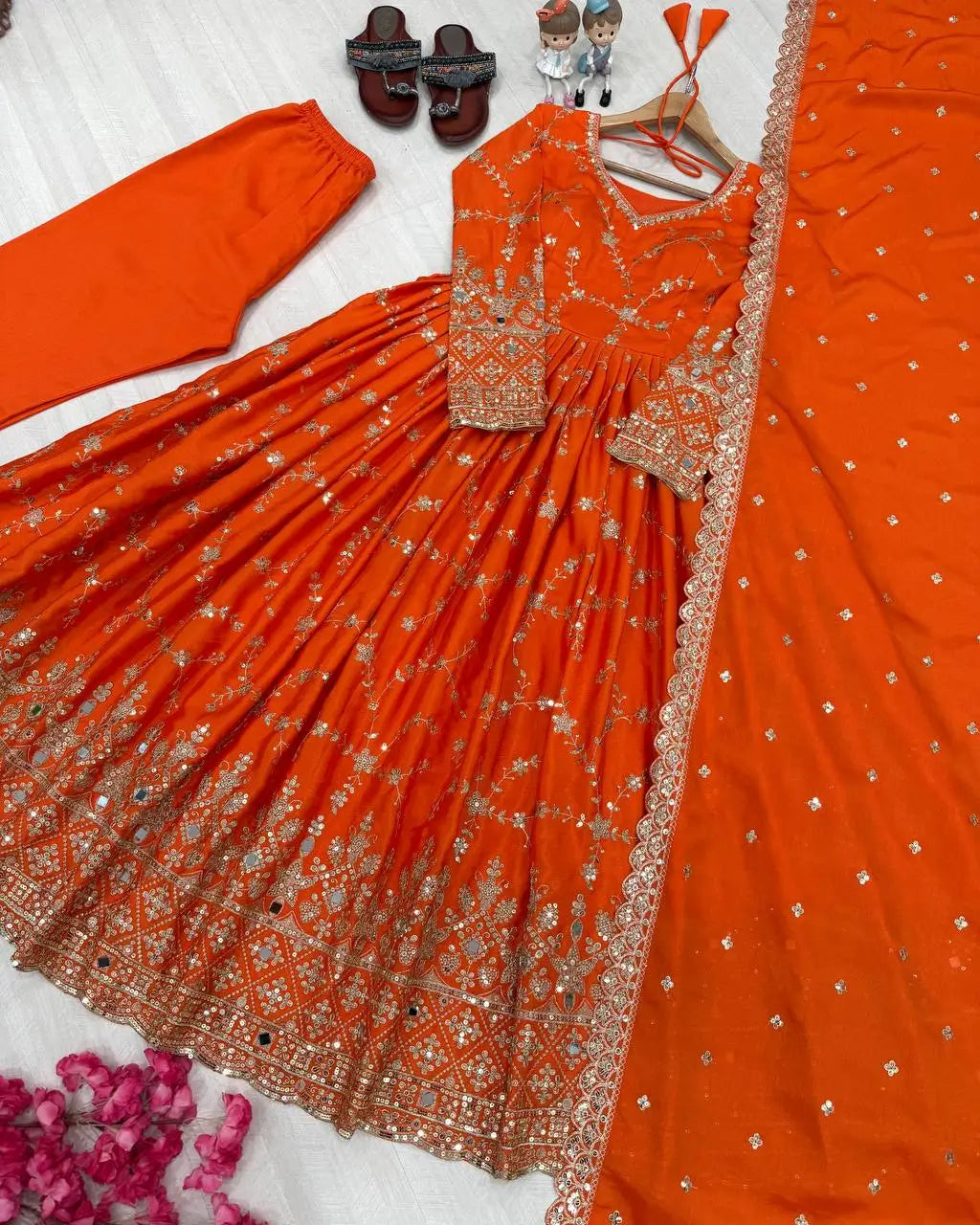 Embroidered Chinon Silk Anarkali Set