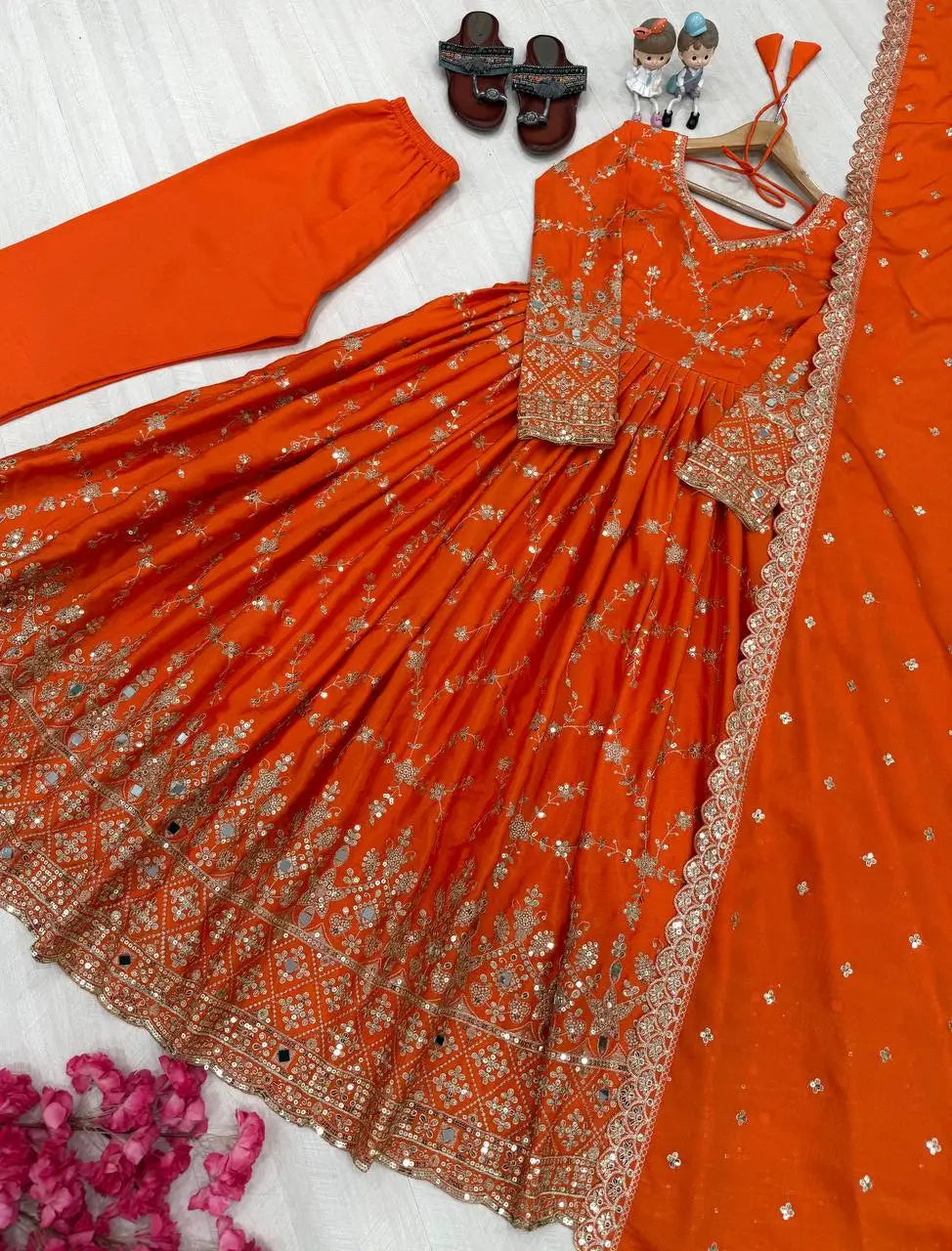 Embroidered Chinon Silk Anarkali Set