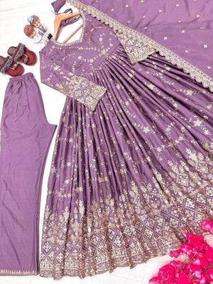 Embroidered Chinon Silk Anarkali Set