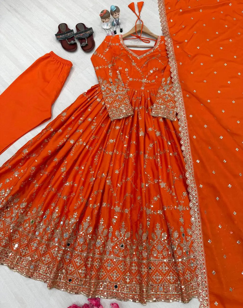 Embroidered Chinon Silk Anarkali Set