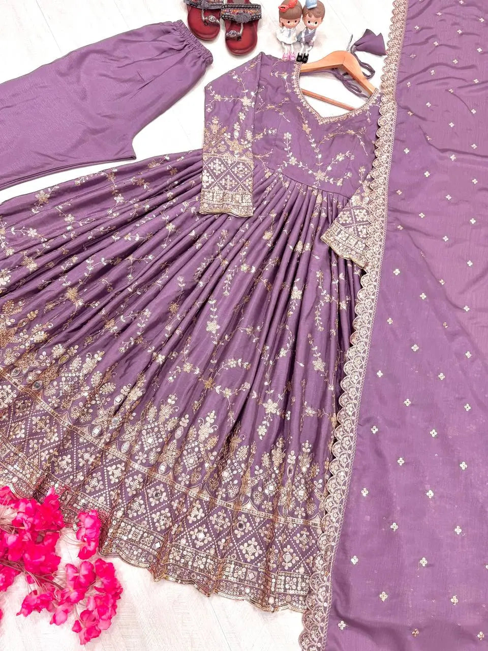 Embroidered Chinon Silk Anarkali Set