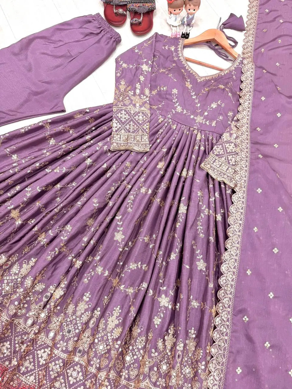 Embroidered Chinon Silk Anarkali Set