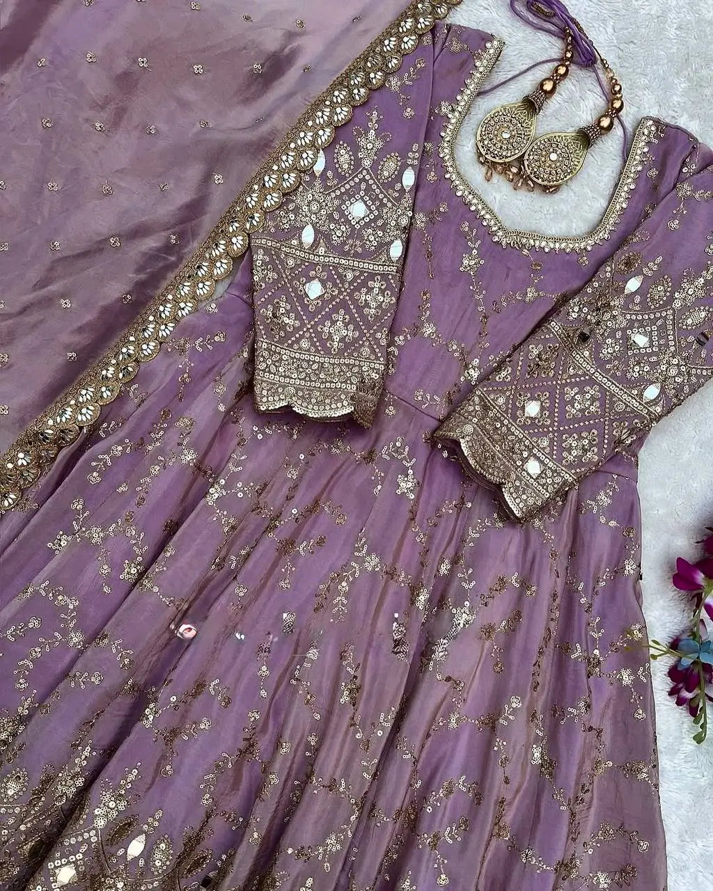 Embroidered Chinon Silk Anarkali Set