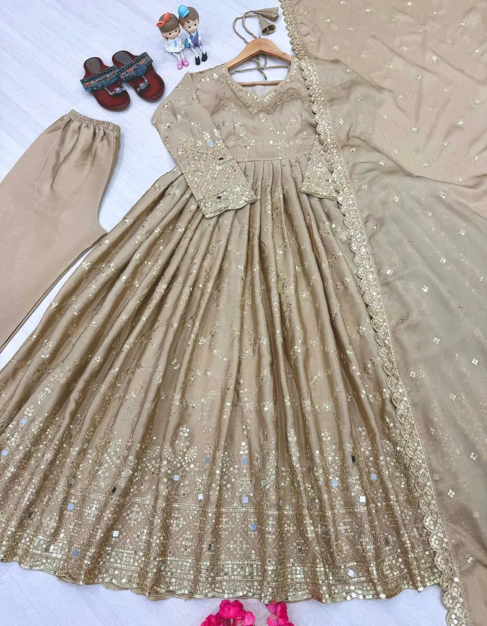 Embroidered Chinon Silk Anarkali Set