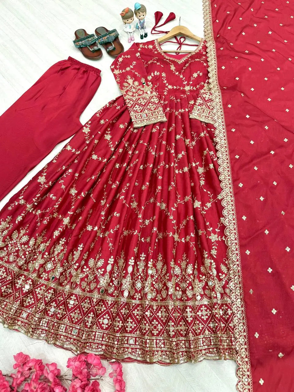 Embroidered Chinon Silk Anarkali Set