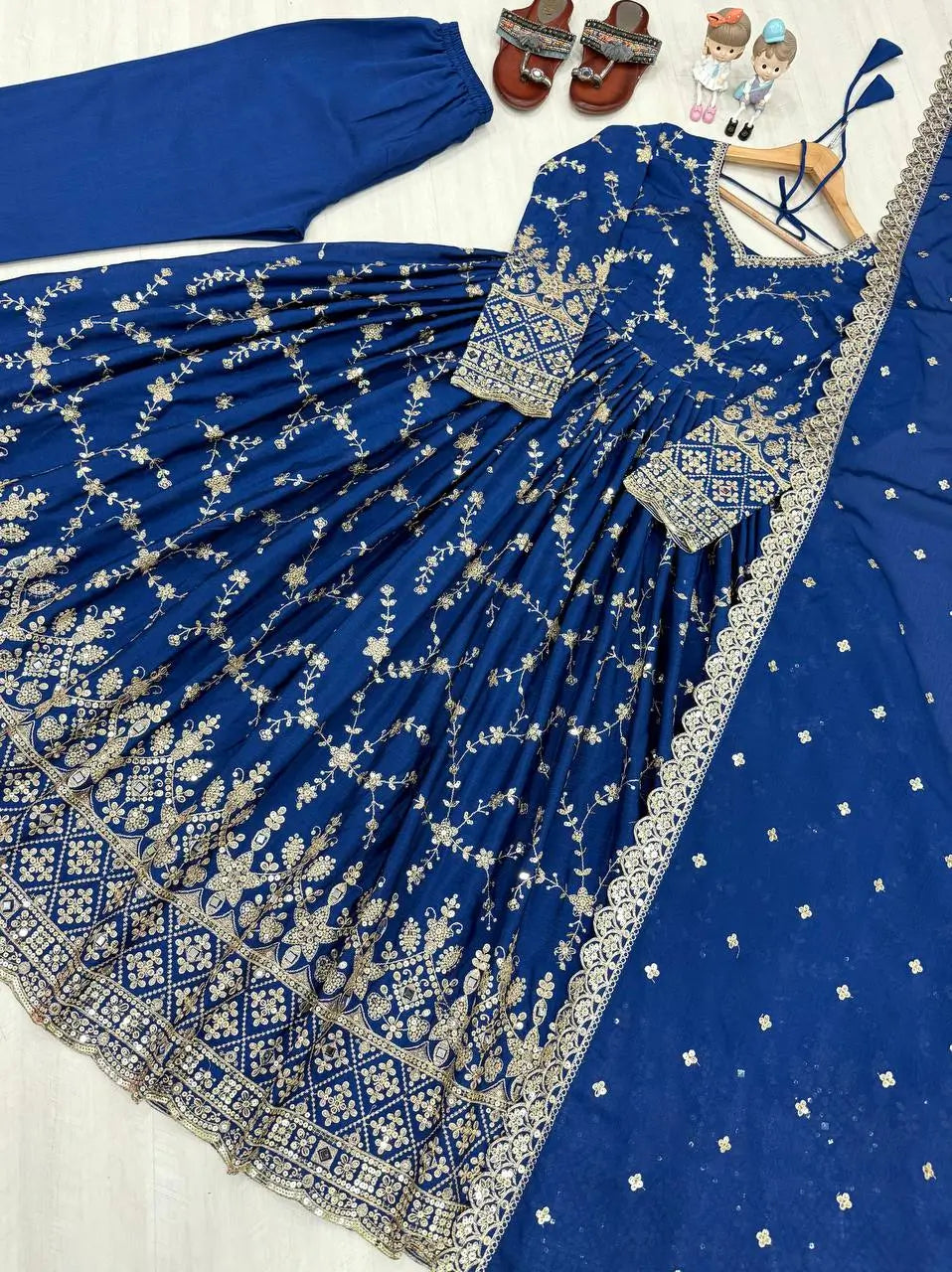 Embroidered Chinon Silk Anarkali Set