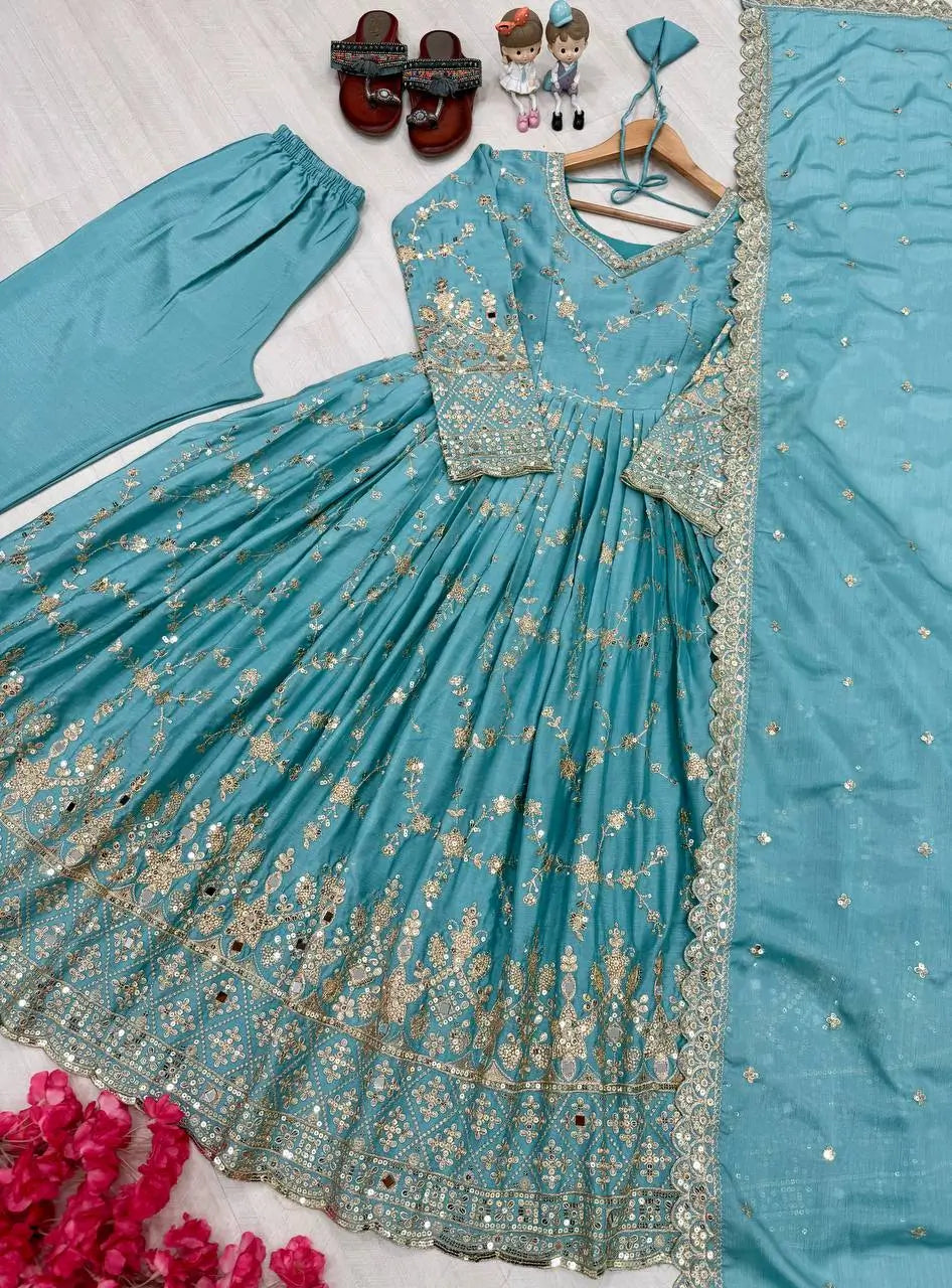 Embroidered Chinon Silk Anarkali Set