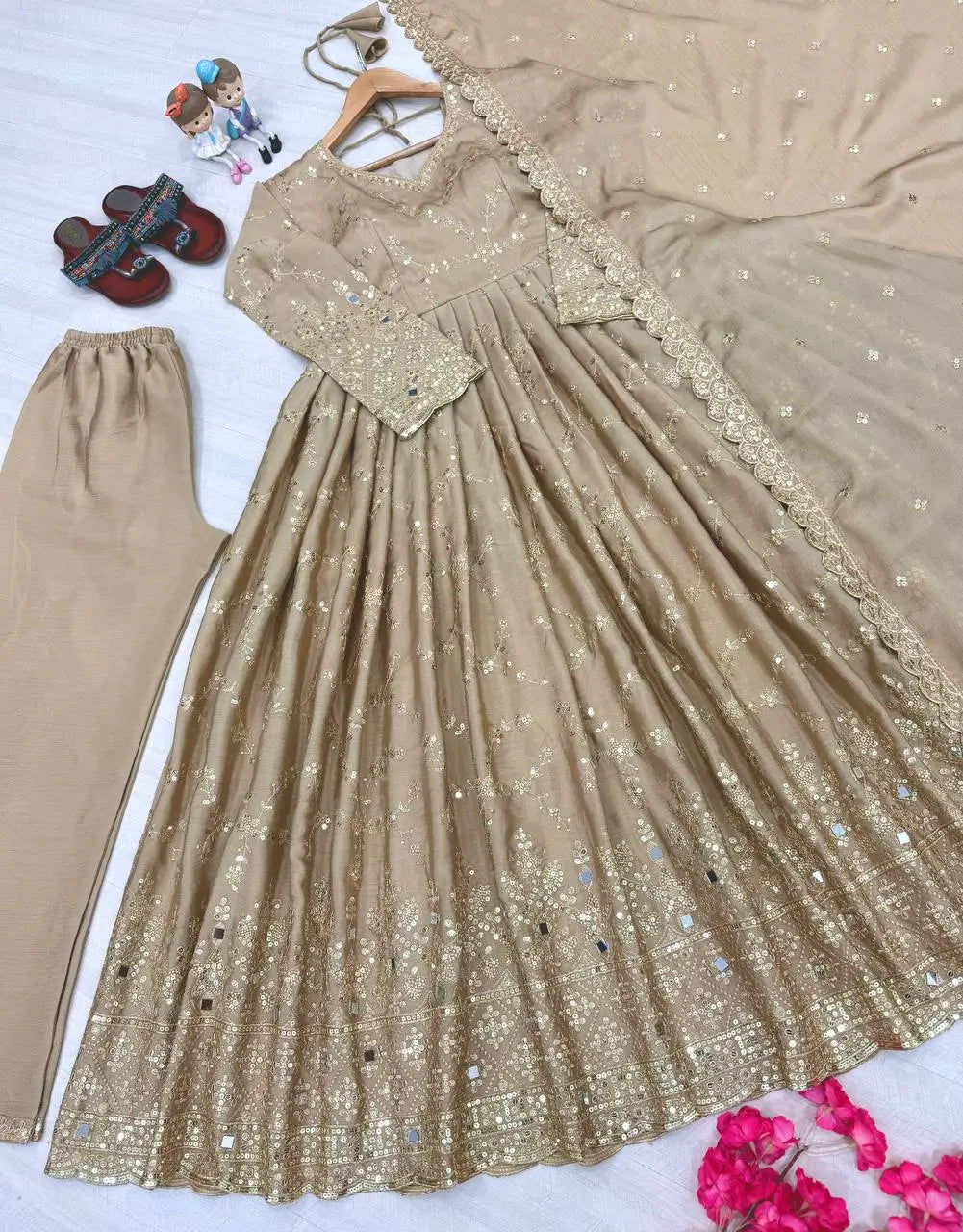 Embroidered Chinon Silk Anarkali Set