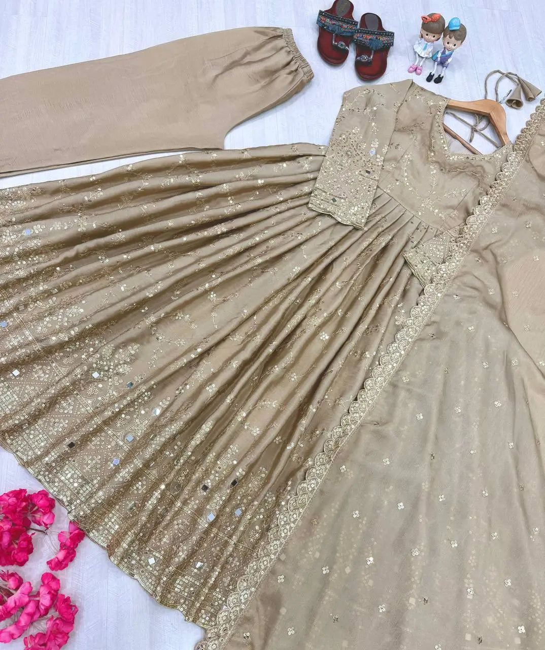 Embroidered Chinon Silk Anarkali Set