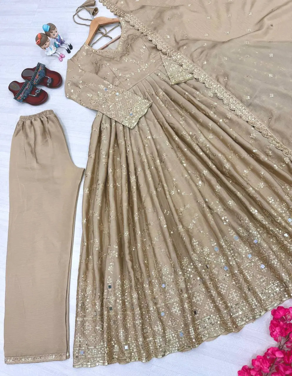 Embroidered Chinon Silk Anarkali Set