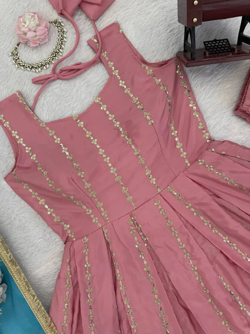 Embroidered Chinon Silk Anarkali Set with Dupatta
