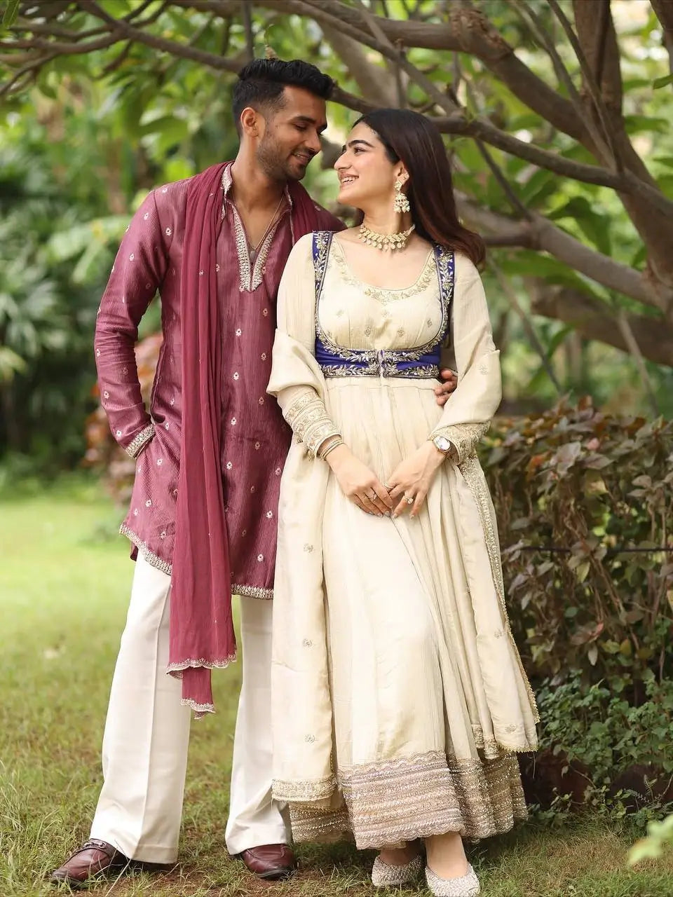Embroidered Chinon Silk Anarkali Set with Koti, Pant and Dupatta