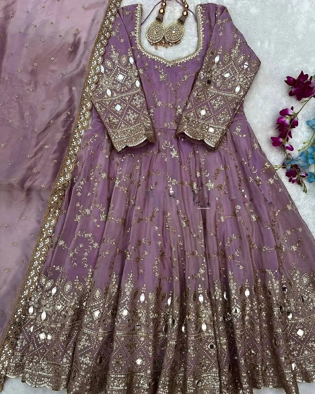 Embroidered Chinon Silk Anarkali Set