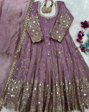 Embroidered Chinon Silk Anarkali Set