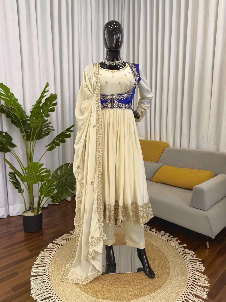 Embroidered Chinon Silk Anarkali Suit Set with Koti for Wedding and Festive Wear