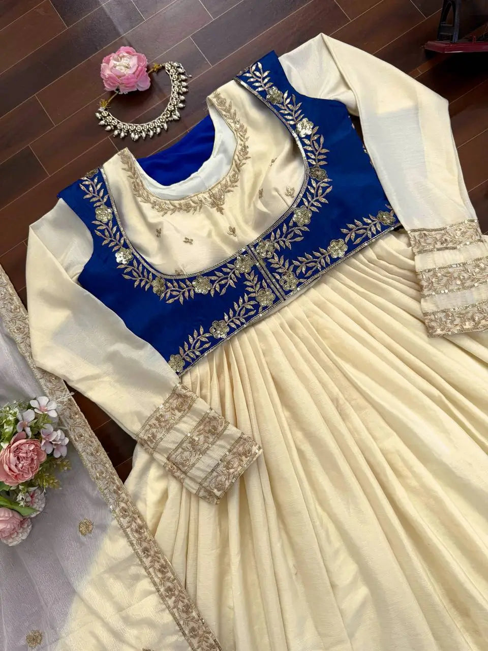 Embroidered Chinon Silk Anarkali Suit Set with Koti for Wedding and Festive Wear