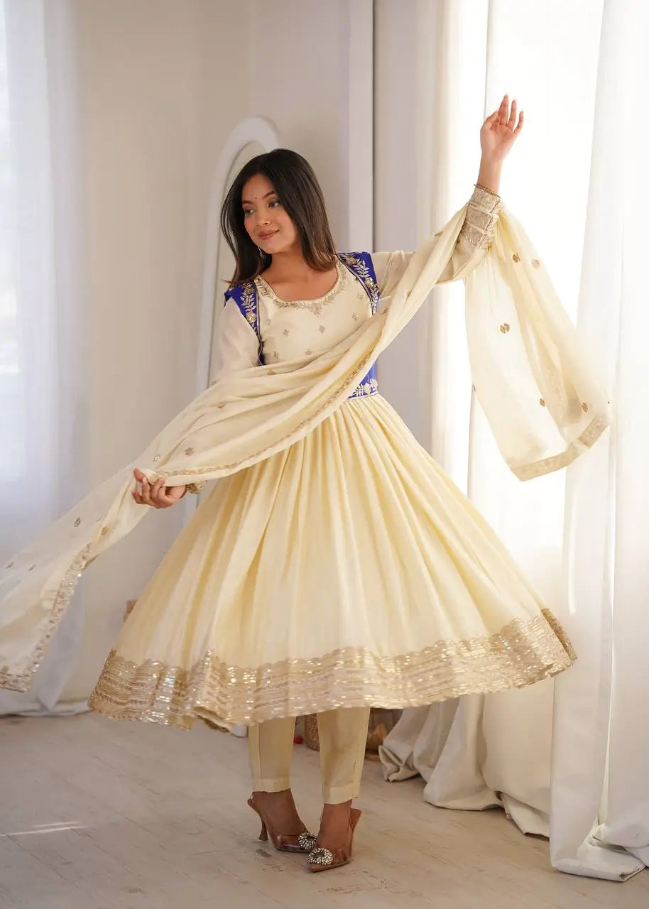 Embroidered Chinon Silk Anarkali Suit Set with Koti for Wedding and Festive Wear