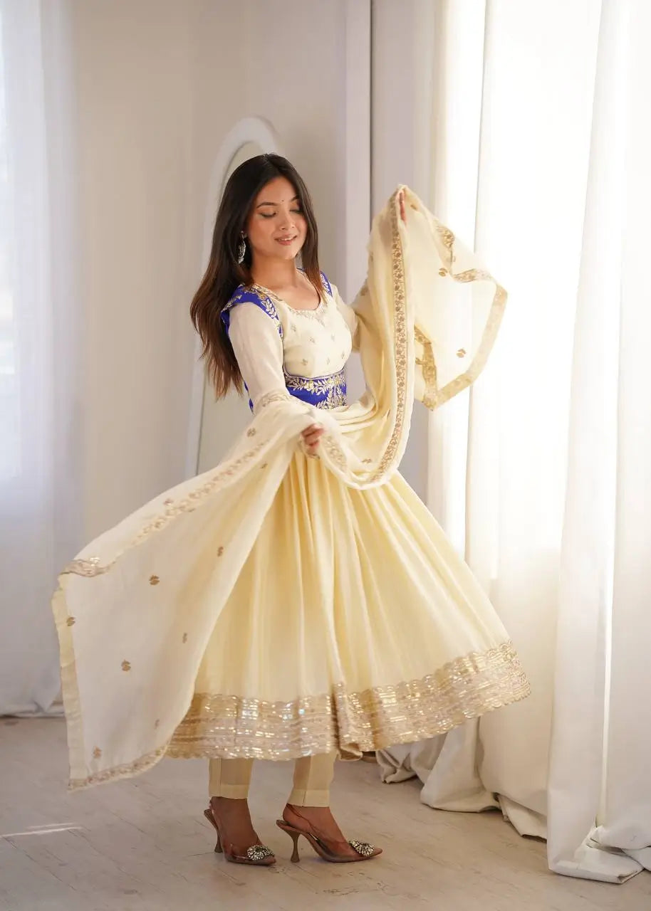 Embroidered Chinon Silk Anarkali Suit Set with Koti for Wedding and Festive Wear